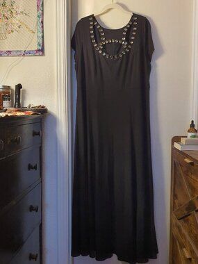 Lane Bryant Dress Black Short Sleeve Jeweled Accent Neckline 20